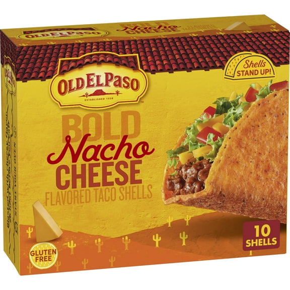 Old El Paso Stand N Stuff Bold Nacho Cheese Flavored Taco Shells, 10-Count Packaging May Vary - Pack of 3