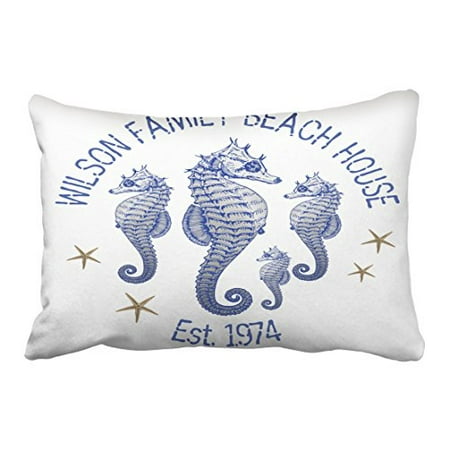 WinHome Rectangl Throw Pillow Covers Seahorse Family Name Beach House Pillowcases Polyester 20 x 30 Inch With Hidden Zipper Home Sofa Cushion Decorative