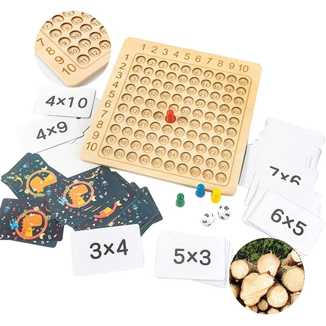 Wooden Math Multiplication Board Montessori Children Counting Toy, Educational Wooden Math Blocks Board for Toddlers Kids Over 3 Years Old (Multiplication)
