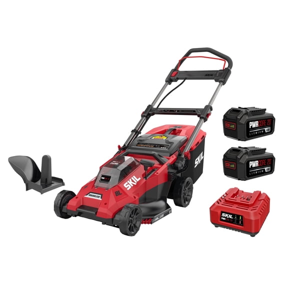 SKIL PWR CORE 20V 18-Inch Cordless Lawn Mower, Brushless Push Mower, 6 Cutting Height Adjustment, Electric Lawn Mower with 2*4.0Ah Batteries and Charger, PM4912B-20