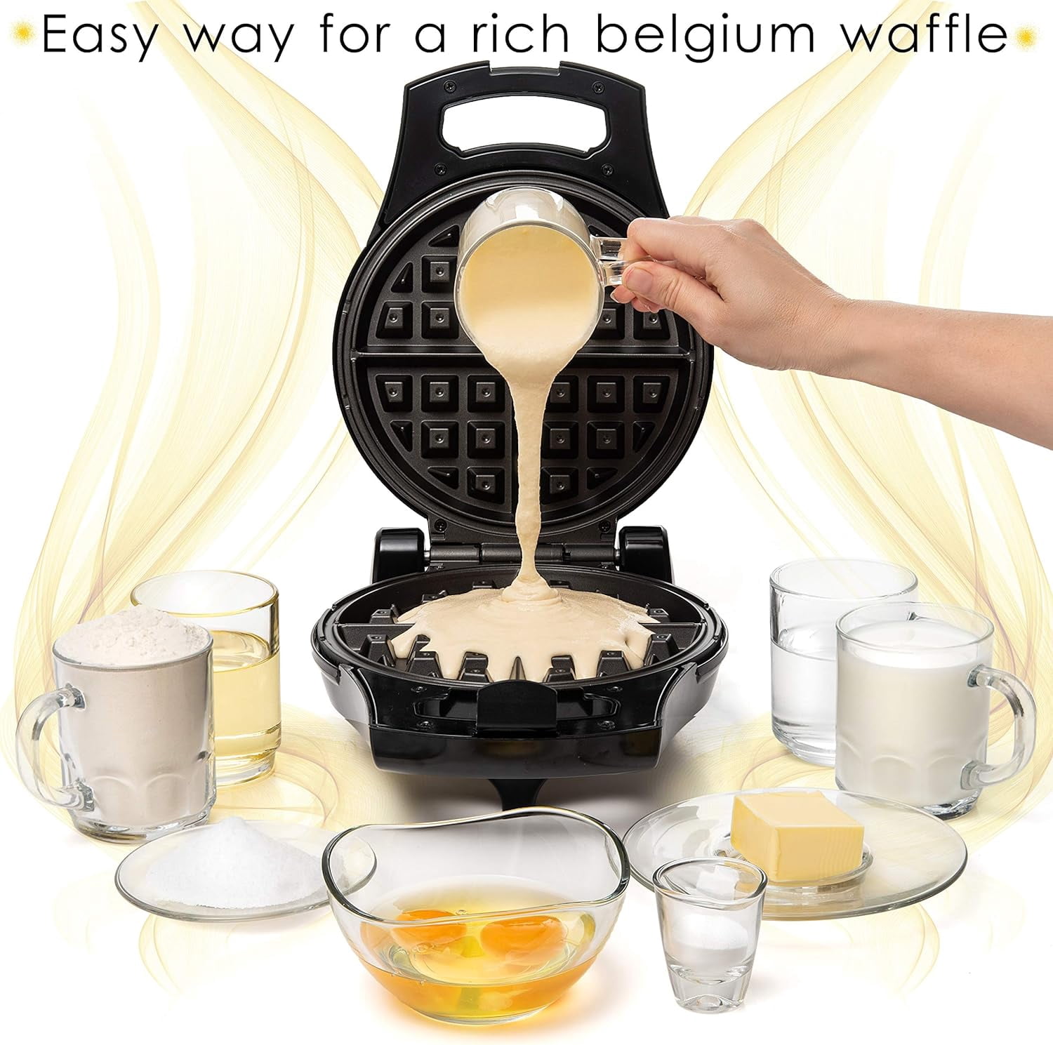 Belgian Waffle Maker, Electric Flip Waffle Machine with Adjustable Temperature Control, Non-Stick Grids for Smooth Release, Compact 8-Inch Round Waffle Maker, Black