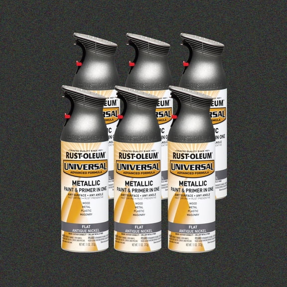 6 Pack, Antique Nickel, Rust-Oleum Universal All Surface Interior/Exterior Flat Metallic Spray Paint-271474, 11 oz