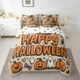 thumbnail image 2 of jejeloiu Happy Halloween Bedding Comforter Set 7 Pieces,Cute Ghost Pumpkin Full Bedding Set,Graffiti Hippie Fitted Sheet Flat Sheet For Children,Lightweight Room Decor Reversible, 2 of 8