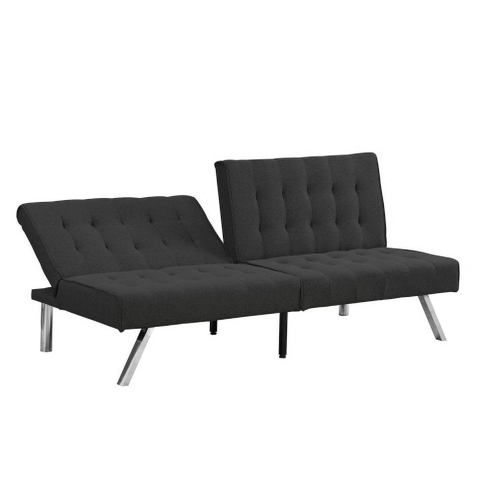 Leumius Convertible Futon Sofa Bed, Linen Fabric Upholstered Folding Futon for Living Room, Black