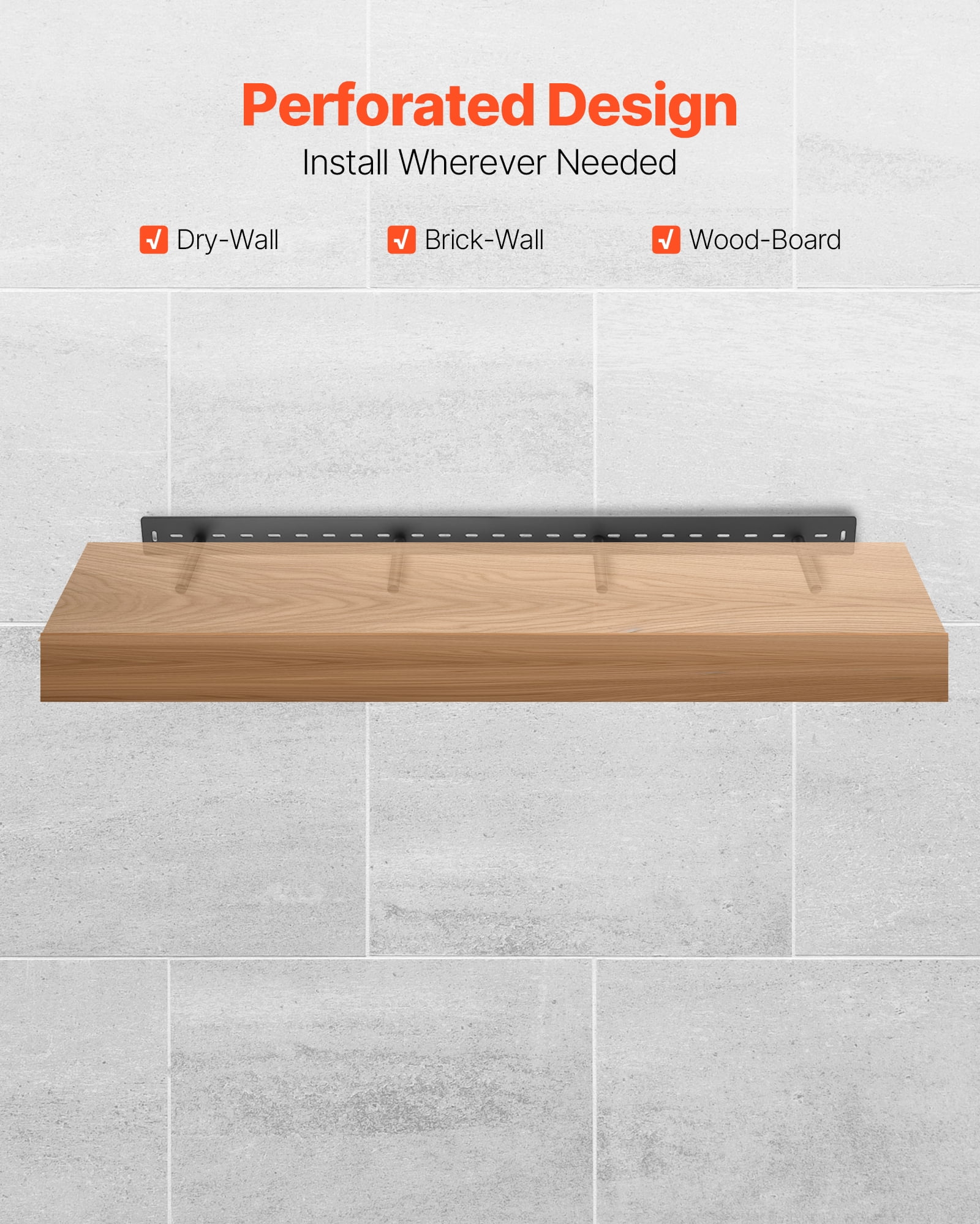 VEVOR Floating Shelf Bracket 1 Pack, 230 lbs/104 kg Weight Capacity, 46x6.2x3 inch / 1168.4x157.4x76.2 mm, Heavy Duty Hidden Shelf Brackets Support, Wall Mounting Invisible Floating Shelves Bracket