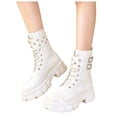thumbnail image 5 of PFWOWB Women's Patent Platform Combat Boots with Lace Up Front, Studded Buckle Straps and Chunky Lug Sole (White,6), 5 of 5