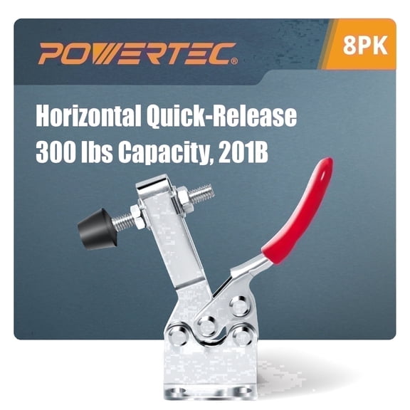 POWERTEC 8PK Toggle Clamp, 300lbs Capacity, 201B Quick Release Horizontal Clamps w/Antislip Rubber Pressure Tip for Woodworking Jigs and Fixtures, Welding, Drill Press, Crosscut Sled, 20327-P2