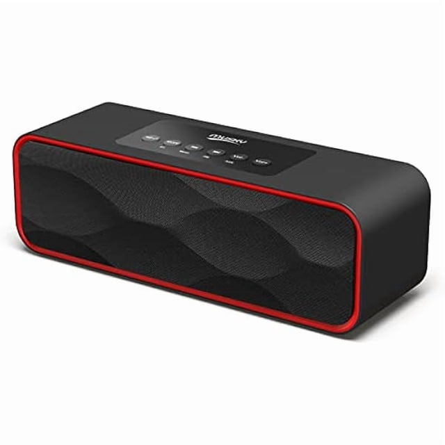 wonima11 Portable Wireless Bluetooth Stereo Speaker with Powerful Sound 10W Acoustic Drivers Built-in Mic FM Radio Micro SD Card USB AUX-in Slot for Smartphone, PC, MP3 and More DY22-Black/Red