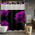 thumbnail image 5 of No Hook Shower Curtains with Snap-in Liner Set, Purple Rose Waterproof Hotel Bathroom Shower Curtain, Vintage Abstract Garden Flower Floral Black Breathable Mesh Top Window Bath Curtains 72''x78'', 5 of 8