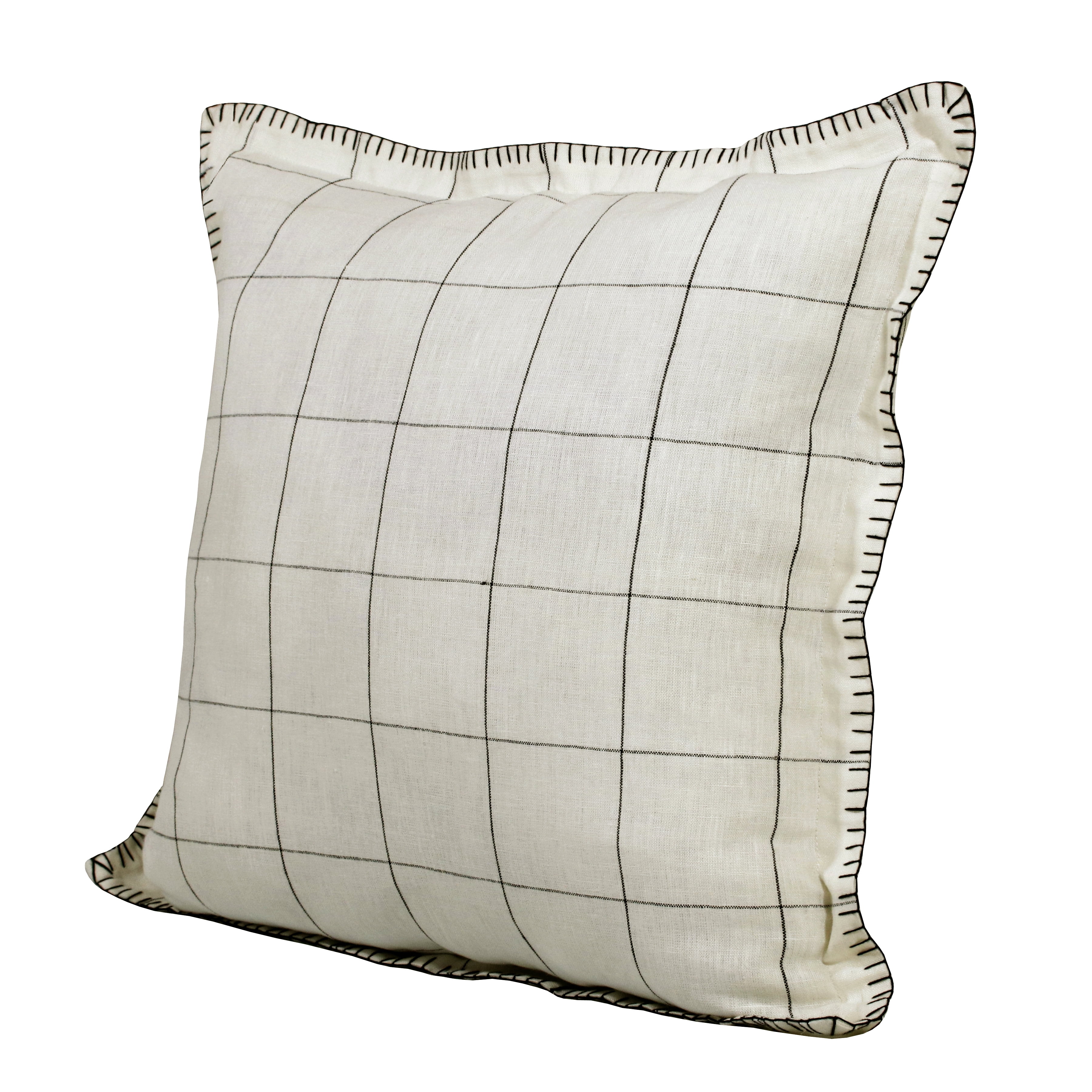 Harlow Hill Faye 20" x 20" Ivory/Black Checkered Linen Adult Decorative Throw Pillow Cover
