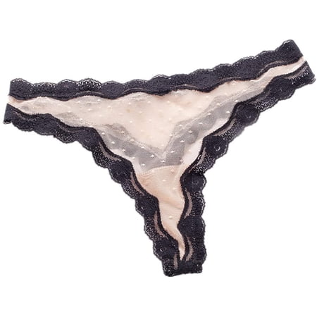 Womens Plus Size Thong Lace Hollowed Out Low Waist Sexy Cheeky Thong
