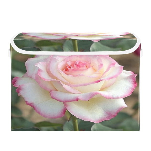 Storage Box With Lid 16.5x12.6x11.8In Foldable Stacked Household Storage Box A Pink Rose