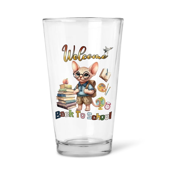 Welcome Sphynx Back to School Vintage Retro 16oz Pint Beer Glass Mug Cat Lover Kitten Owner Gifts Idea Beer Glasses Cup - 02012