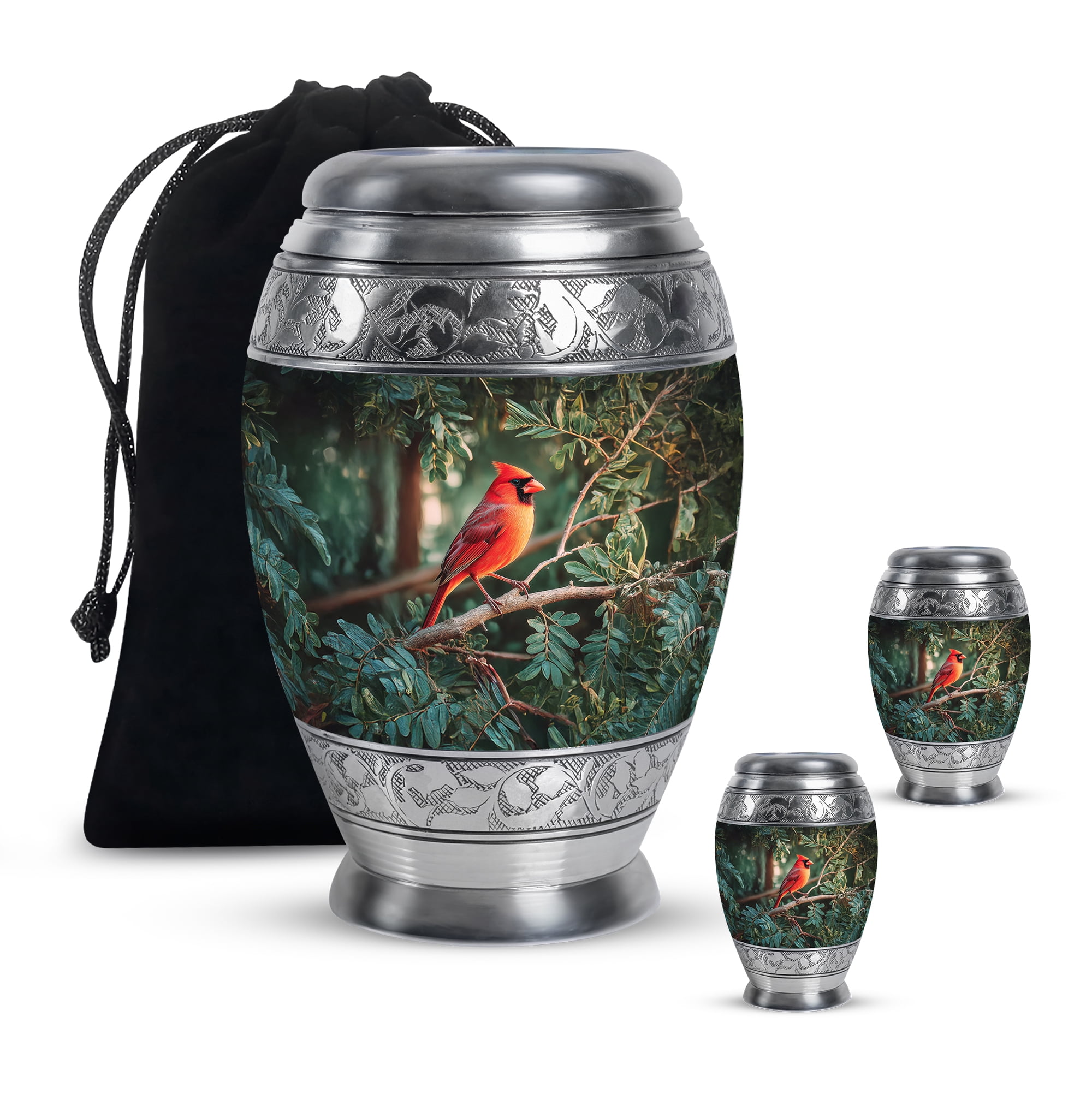 Cardinal Bird Funeral Urns For Adult Male, Large Green Cremation Urns For Human Ashes Adult Female, Memorial Urn For Mom, Leaf Burial Urn For Human Ashes, 10 Inch
