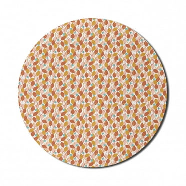 Autumn Mouse Pad for Computers, Illustration of Graphical Leaves and Circles, Round Non-Slip Thick Rubber Modern Gaming Mousepad, 8" Round, Orange Mustard Sky Blue, by Ambesonne