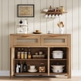 thumbnail image 1 of 51.29 Inch Rattan Sideboard Cabinet with 3 Drawers and 2 Door Storage, Boho Hand Woven Buffet Console Table with Adjustable Shelf, Farmhouse Media Cabinet for Dining Room Living Room, Light Oak Dark O, 1 of 9