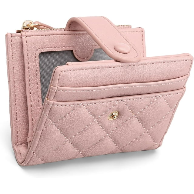 Women's Ultra Thin Bifold Leather Wallet - RFID Blocking Credit Card Case with ID Window, Zippered Coin Pocket & Mini Pouch