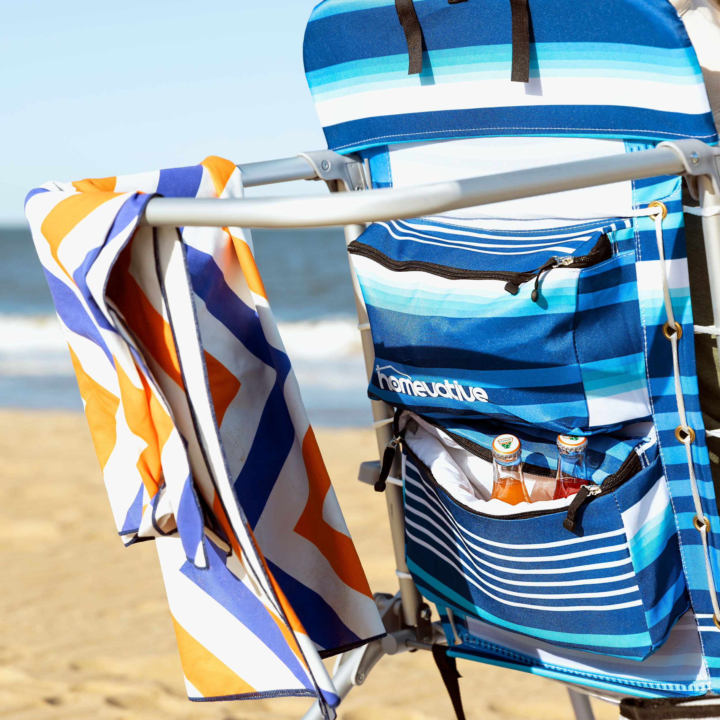 Tall Chair) Homevative Folding Backpack High Beach Chair, Towel bar, High  Tide