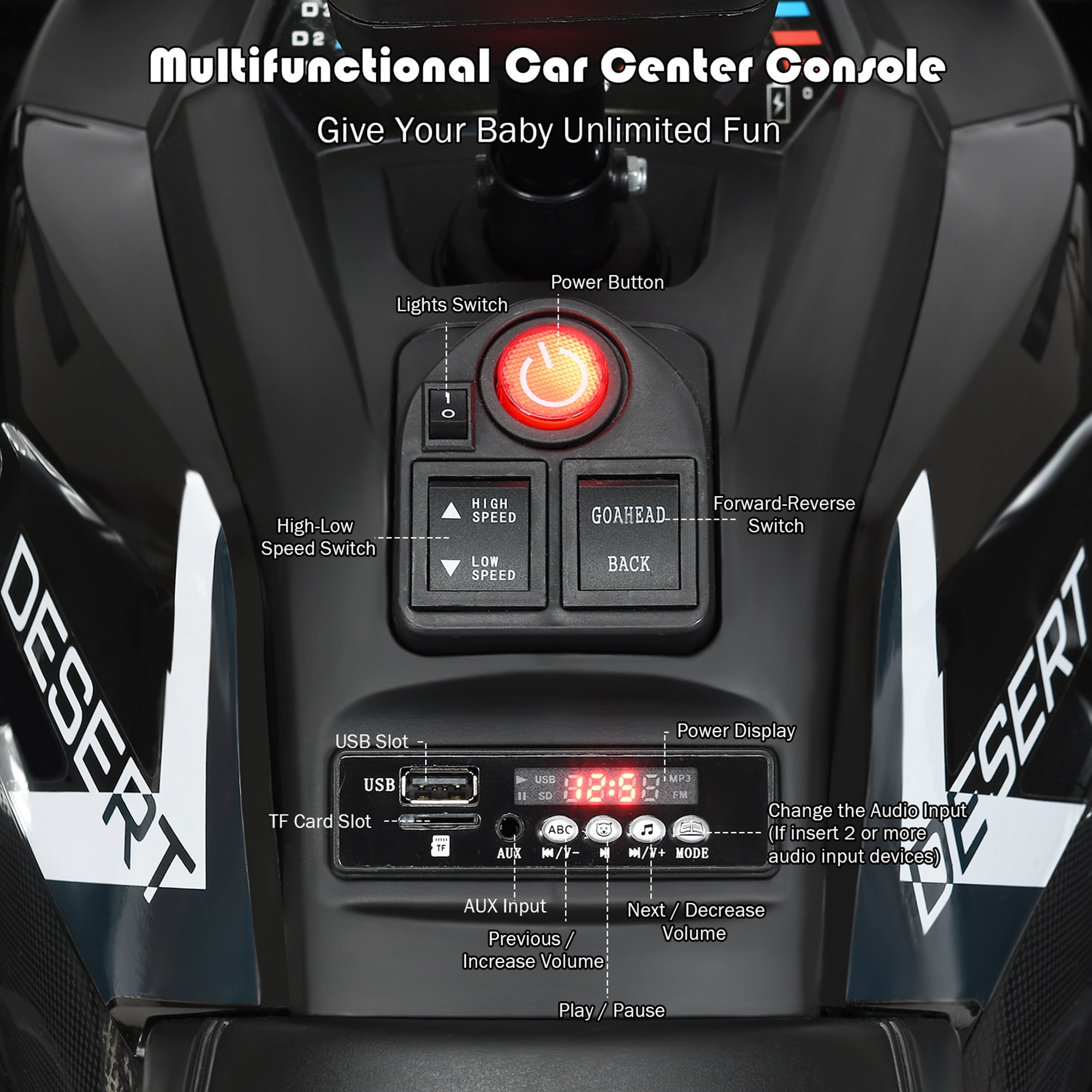 Gymax 12V Electric Kids Ride On Car ATV 4-Wheeler Quad w/ LED Light Black