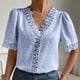 thumbnail image 2 of Blusas sueltas de manga corta con cuello en V de color sólido informal para mujer con estilo OAVQHLG3B Store lin121212, 2 of 5