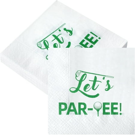 100 pcs golf napkins 5x5" disposable golf cocktail napkins hole in one first golf paper napkins for golf themed birthday party sports supplies decor(let's par-tee)