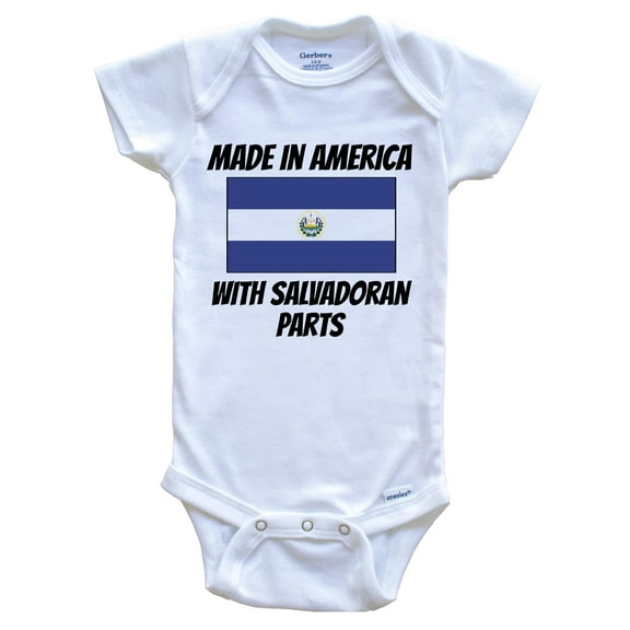 Made In America With Salvadoran Parts El Salvador Flag Funny Baby Bodysuit - Cute One Piece Baby Bodysuit, 0-3 Months White