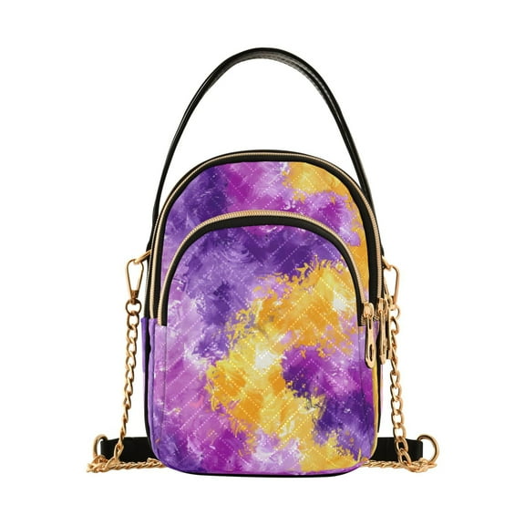 ALAZA Chain Crossbody Bags for Women Yellow and Violet Tie Dye Shoulder Handbag Phone Purse