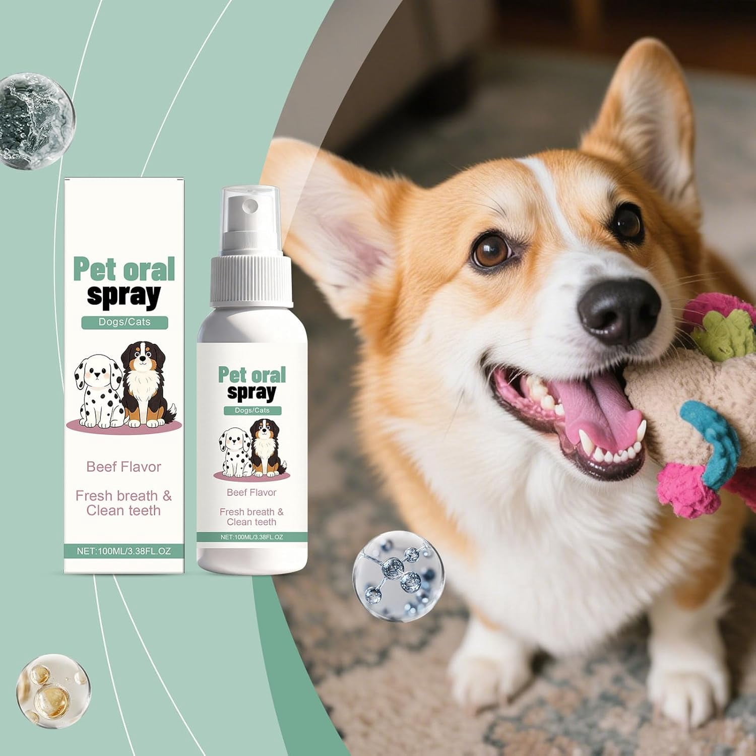 Milo Lab Co Pet Dental Care Spray, 3.38 Oz/100ml, No-Brush Oral Care Formula, Natural Breath Freshener, Gentle Daily Oral Care for Pets (2 Pack)