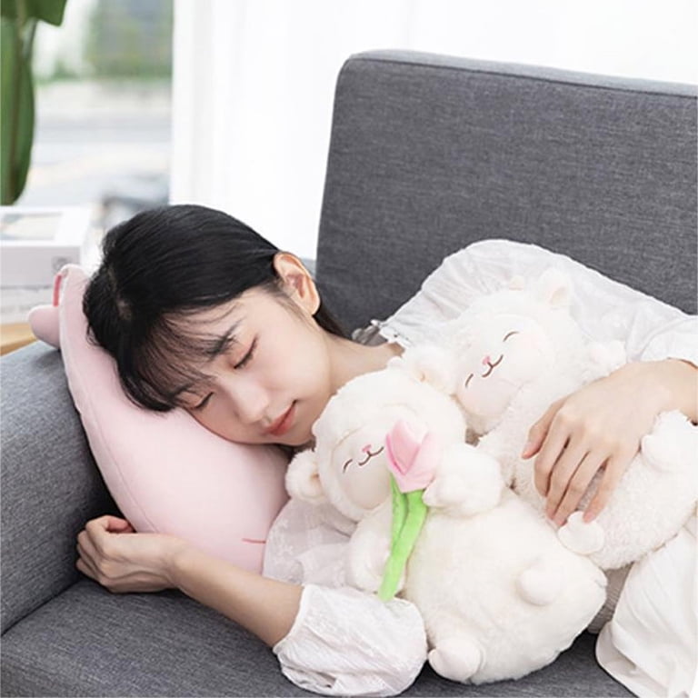 Super Soft Doll Sweet White Sheep Lam Hold Tulip Flower Plush Doll