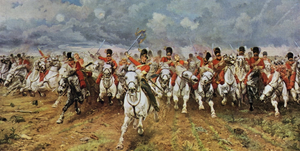 Scotland Forever The Royal Scots Greys Charge At Waterloo Painting By Lady Elizabeth Butler From The Worlds Greatest Paintings Published By Odhams Press London 1934 Canvas Art - Ken Welsh Design Pics