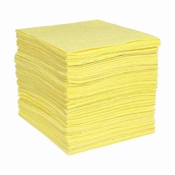 Sorbent Pad, 26 gal, 15 in x 19 in, Harsh Chemicals, Yellow, Polypropylene