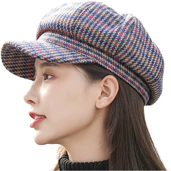 CoCopeaunt Women Plaid Newsboy Caps Casual Visor Beret Hat Cozy Retro Vintage Cabbie Hat for Ladies Girls