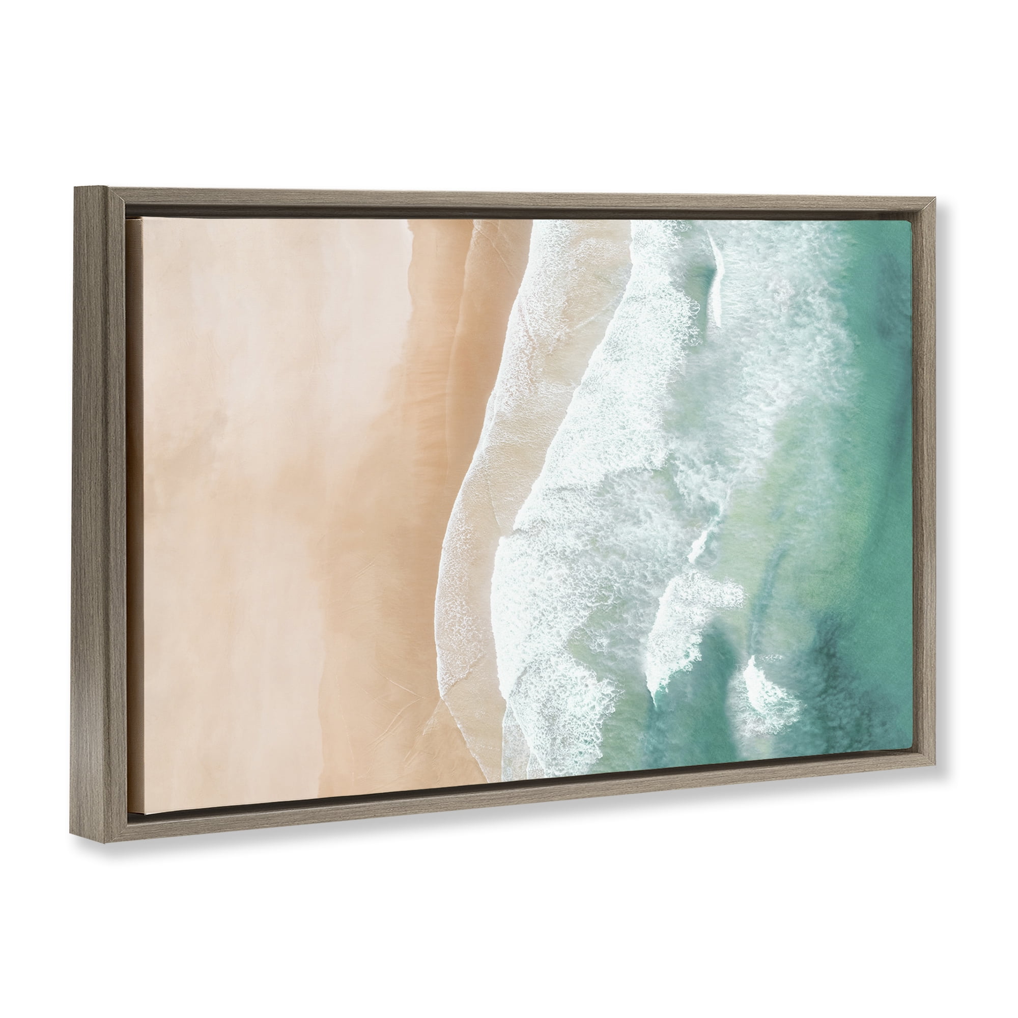 Stupell Industries Aerial Sea Waves Coastal Painting Brown Floater Framed Canvas Art Print Wall Art, 31 x 21