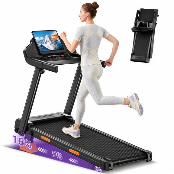 SONITU 16% Incline Folding Treadmill for Home, 3.0HP Quiet Motor, 300 lbs Capacity, 7-Layer Cushioning, 3 LED Displays with Handrails