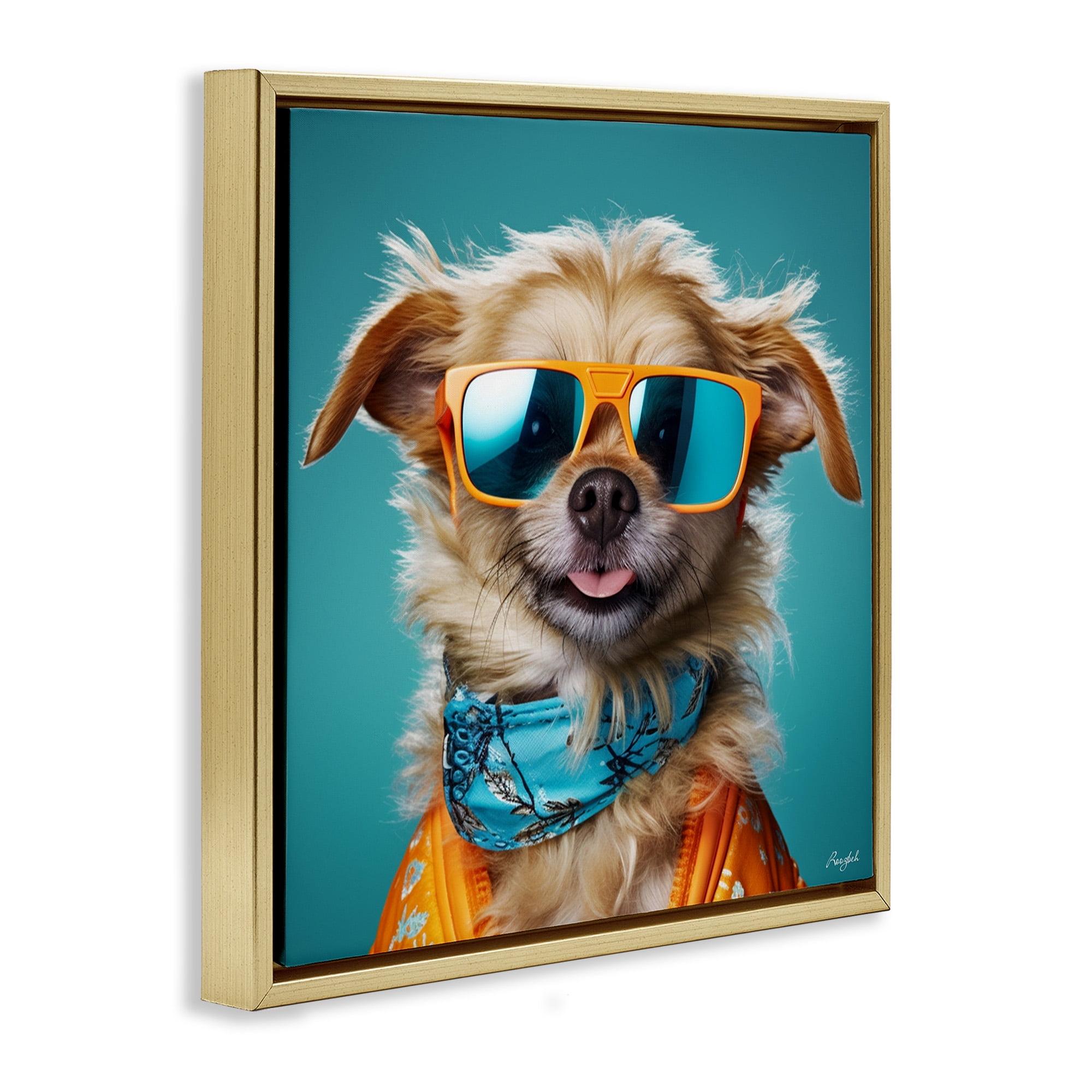 Stupell Industries Hipster Dog Portrait Animals & Insects Painting Gold Floater Framed Canvas Art Print Wall Art, 25 x 25