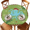 thumbnail image 2 of Round Table Cloth with Elastic Fitted Edged, Xmas Blue Octopus Santa Hat Holly Leaves Waterproof Tablecloth for 36"-44" Tables Red Green Buffalo Check Wipeable Indoor Table Cover for Kitchen Camping, 2 of 9