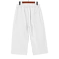 thumbnail image 4 of Petite Capris Pants for Women Cotton Linen Casual Summer Straight Wide Leg Loose Pull on Below Knee Drawstring Elastic Waist Cropped Trouser White S, 4 of 5