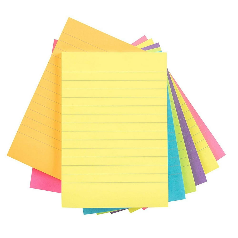 Sticky Notes 8 Pads Lined SelfStick Notes, 4 x 6 Inches, 50 Sheets per Pad, 6 Assorted Bright