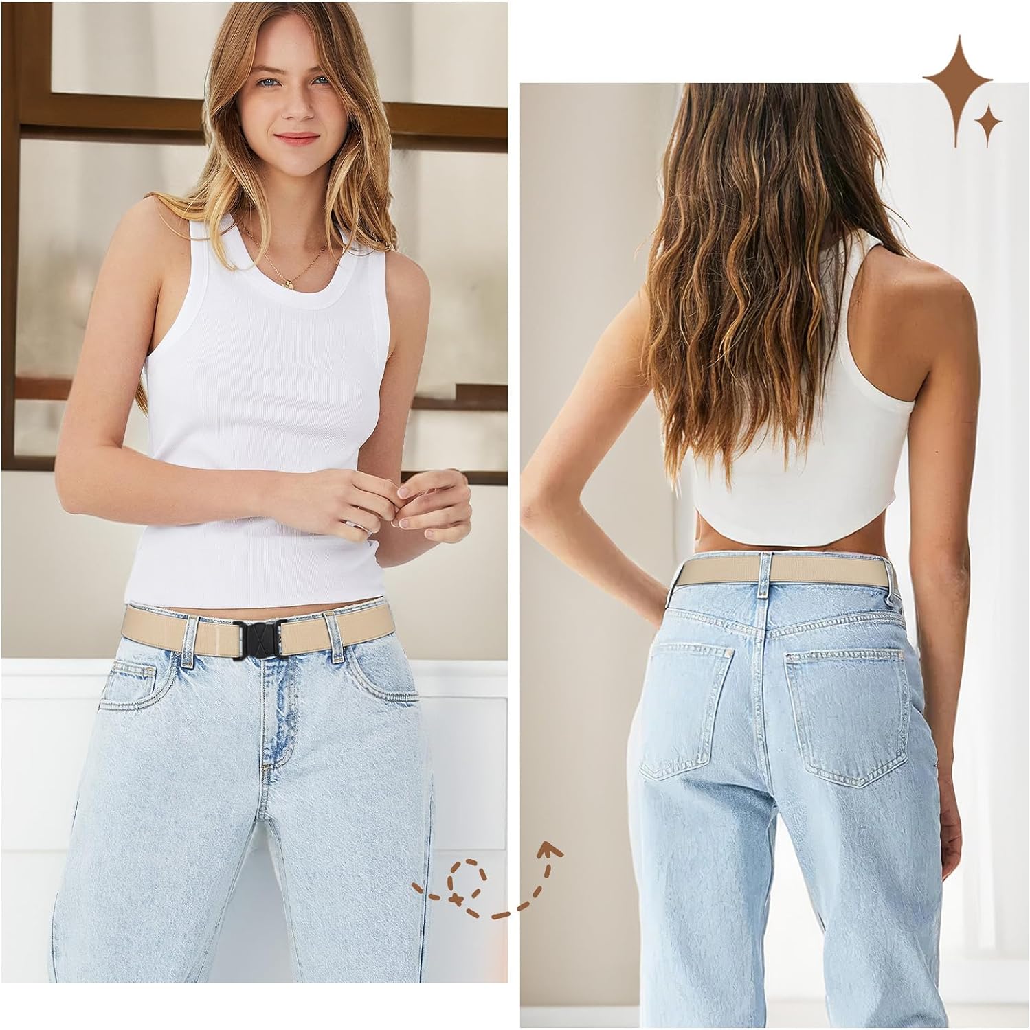 Women Elastic Adjustable Crop Top Belt No Show Flat Buckle Stretch Amazon.com: 2PCS Adjustable No Show Belt for Women  main image 2