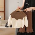 thumbnail image 3 of PInxai Fall Cute 2 Piece Sets for Girls Knitted Crew Neck Long Sleeve Tops Elastic Waisted Flare Leg Pants Fashion Clothing,Beige,1-2 Years, 3 of 6