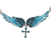 Angel Wing Cross Adjustable Choker Necklace for Women 18"   2" Biker Jewelry