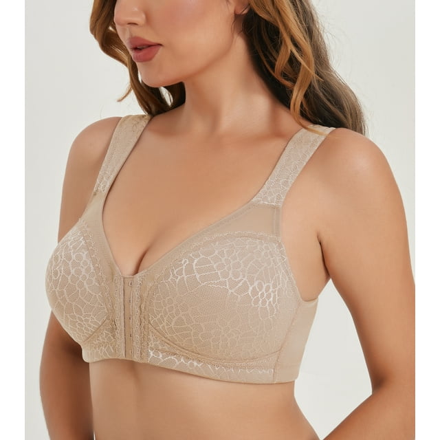 Curyon Womens Front Closure Wireless Unpadded Back Support Posture Bra,36DD