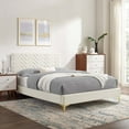 thumbnail image 2 of Platform Bed Frame, Tufted, Full, White, Velvet, Mid Century Bedroom, Modern Contemporary Boutique HB35588, 2 of 8