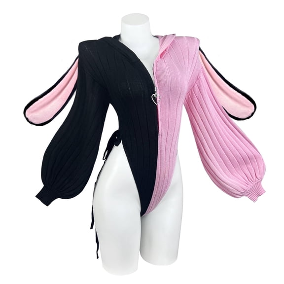 KORURACLUB Cosplay Sexy Outfit Cosplay Lingerie for Women Animal Costumes Long Sleeve Zipper Hooded Neck Bodysuit