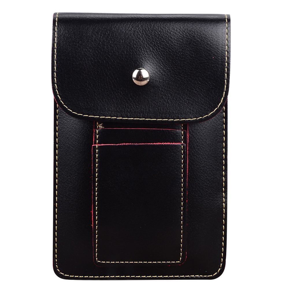 3-PACK: Vegan Leather Vertical Crossbody Smartphone Pouch Wallet (Black) with Removable Adjustable Shoulder Strap, Card Slots, Magnet Button Clasp - fits Smartphones up to 6.5-inch