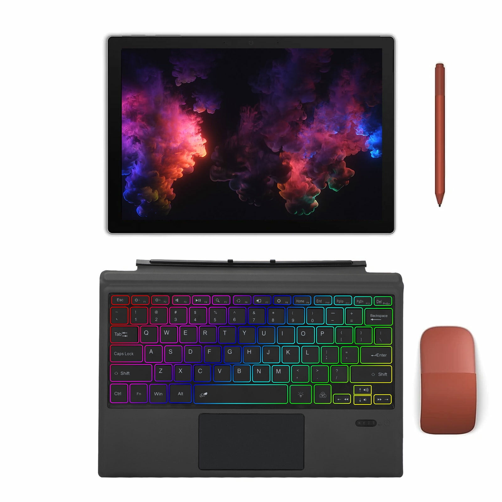 Dragon pad USA Ft-1089d Wireless Bluetooth compatible Keyboard with Touchpad and Backlit, Black