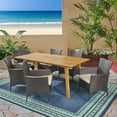 thumbnail image 6 of Liam Outdoor 7 Piece Acacia Wood Dining Set with Wicker Chairs, Teak Finish, 6 of 10