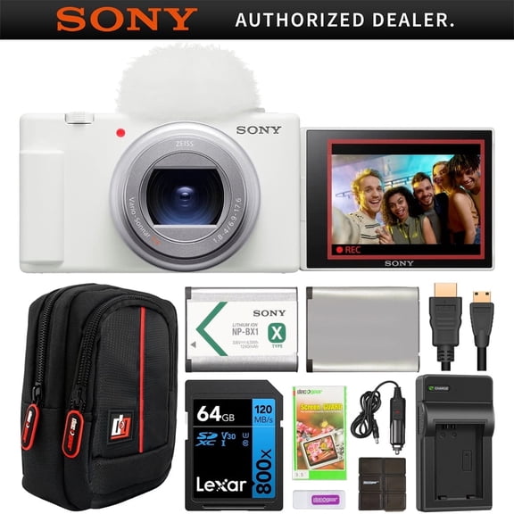 Sony ZV-1 II Vlog Camera 4K Video & 20.1MP for Content Creators & Vloggers White ZV-1M2/W Bundle w/ Deco Gear Case   Extra Battery   64GB Card   HDMI Micro Cable   Accessories |Official Sony Partner|