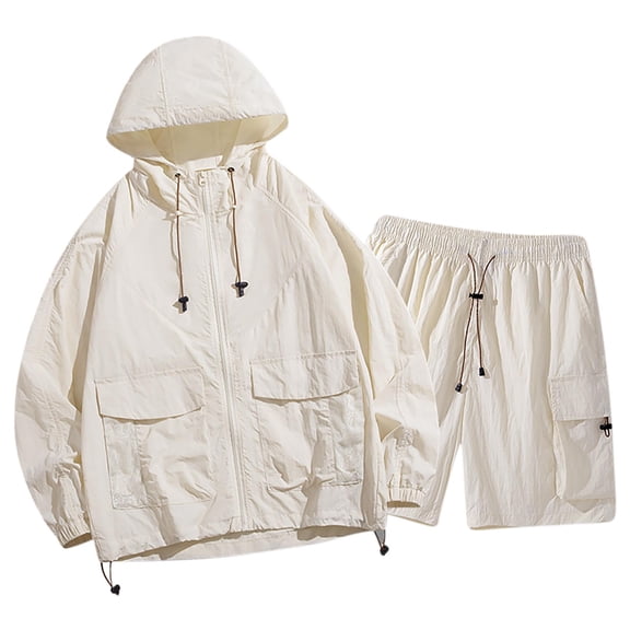 Lmnyox Women's Tracksuit Set 2 Piece Sweatsuit Outfits Long Sleeve Hooded Jacket and Cargo Shorts Set with Pocket