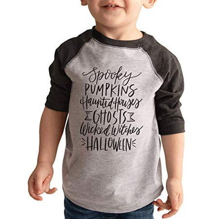 

7 ate 9 Apparel Kid s Spooky Pumpkins Halloween Grey Raglan